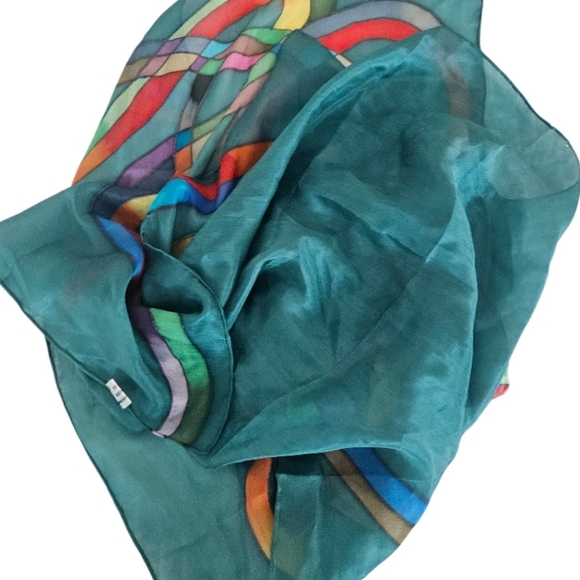 Colorful Abstract 100% Silk Oblong Scarf - Picture 4 of 7